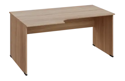 CRL 28 - 166 stůl kancelářský, rohový, levý, dřevěná podnož, deska 25 mm, široký 1600 mm, dub bardol